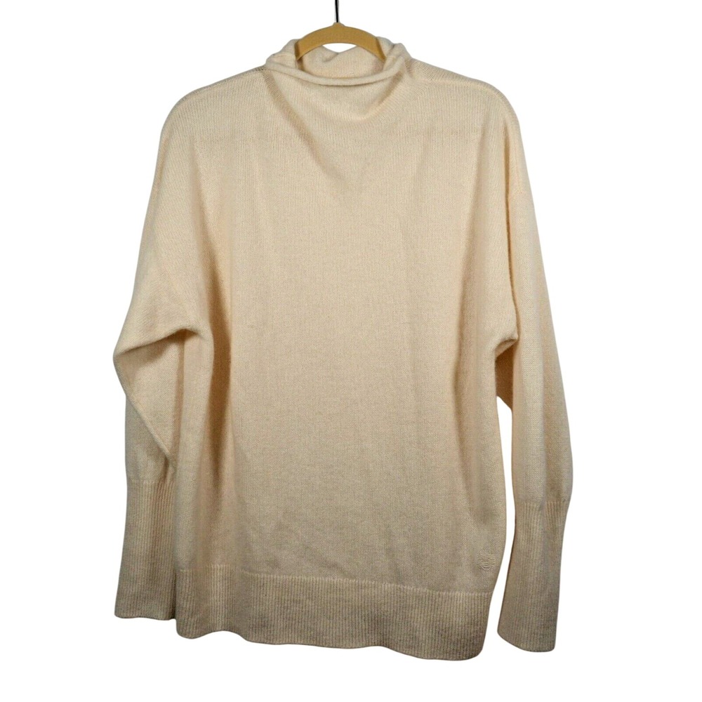 Cream Colored‎ Sweater Cashmere-Like with B in Crest Logo Mock Turtleneck